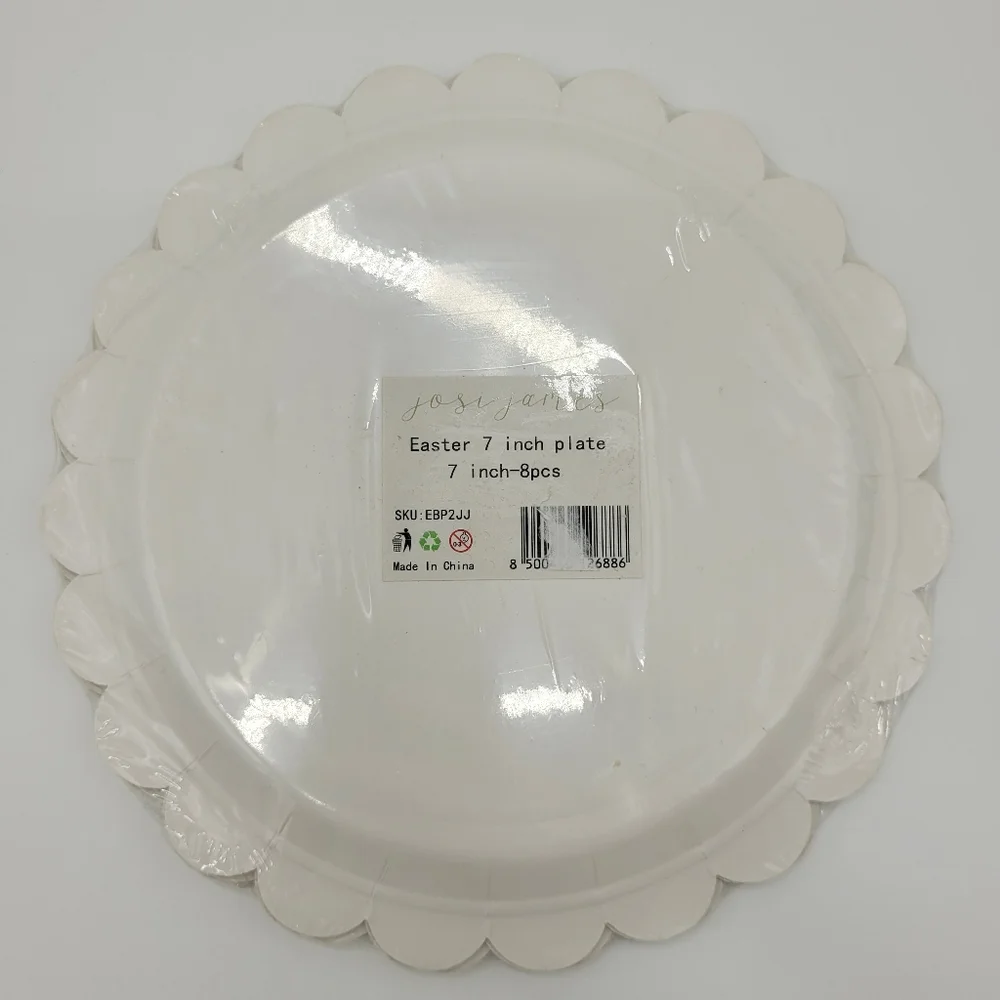 Josi James Paper Plates Set Of 8 Scalloped Edge Bunny Print Easter Spring NEW